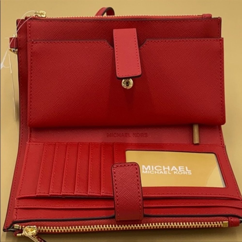 Michael Kors Large Double Zip Wristlet Leather Flame Color - Picture 9 of 15